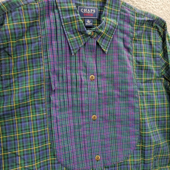 Chaps Denim Mixed Tartan Plaid Shirt Womens Large Blue Green Button Front NWT - Picture 8 of 12